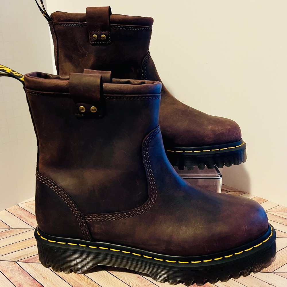 Dr Martens Anistone Lo Leather Biker Boots M 9 L 10 Dark Brown Burnished Waxy WP